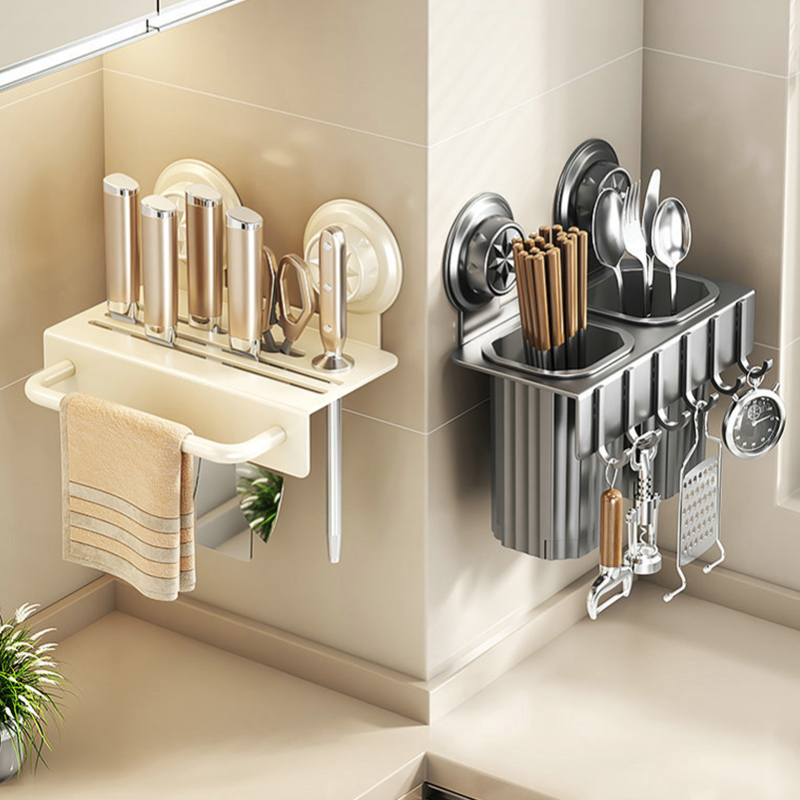 Kitchen Gadgets Rack Storage - Suction Wall‑Hung Kitchen Cutlery Storage Rack
