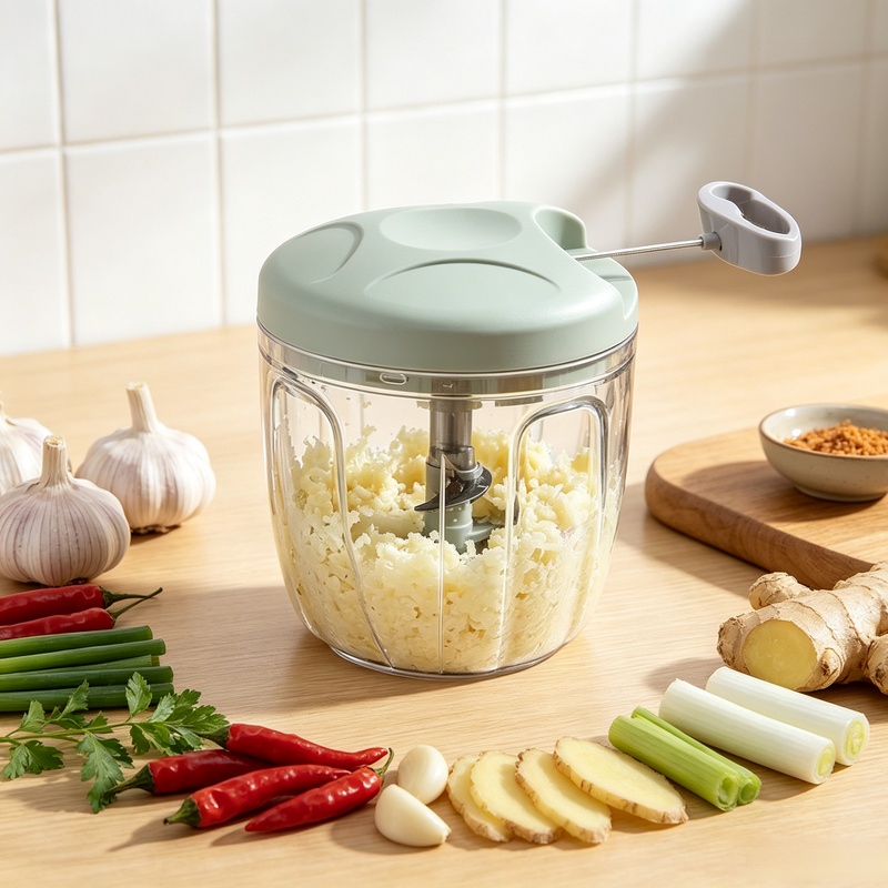 Kitchen Gadgets Under 500 - 500/900ML Manual Rotate Garlic Chopper, Hand‑Pull