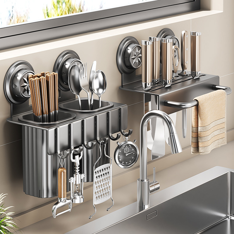 Suction Wall‑Hung Kitchen Cutl - đánh giá và giá Kitchen Gadgets Rack Storage